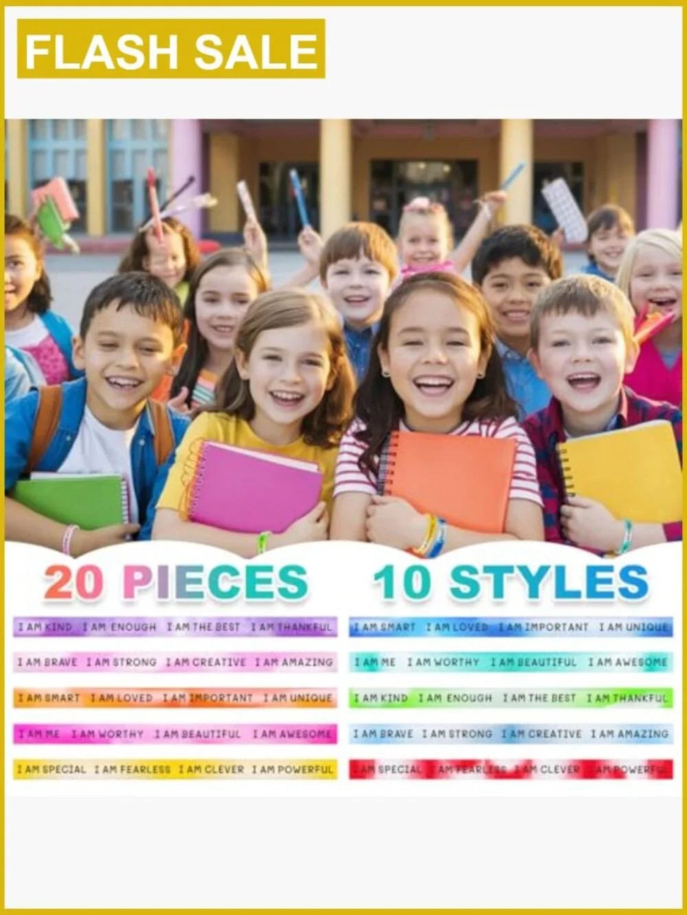 20 Inspirational Wristbands Rubber Bracelets Motivational for Kids Students